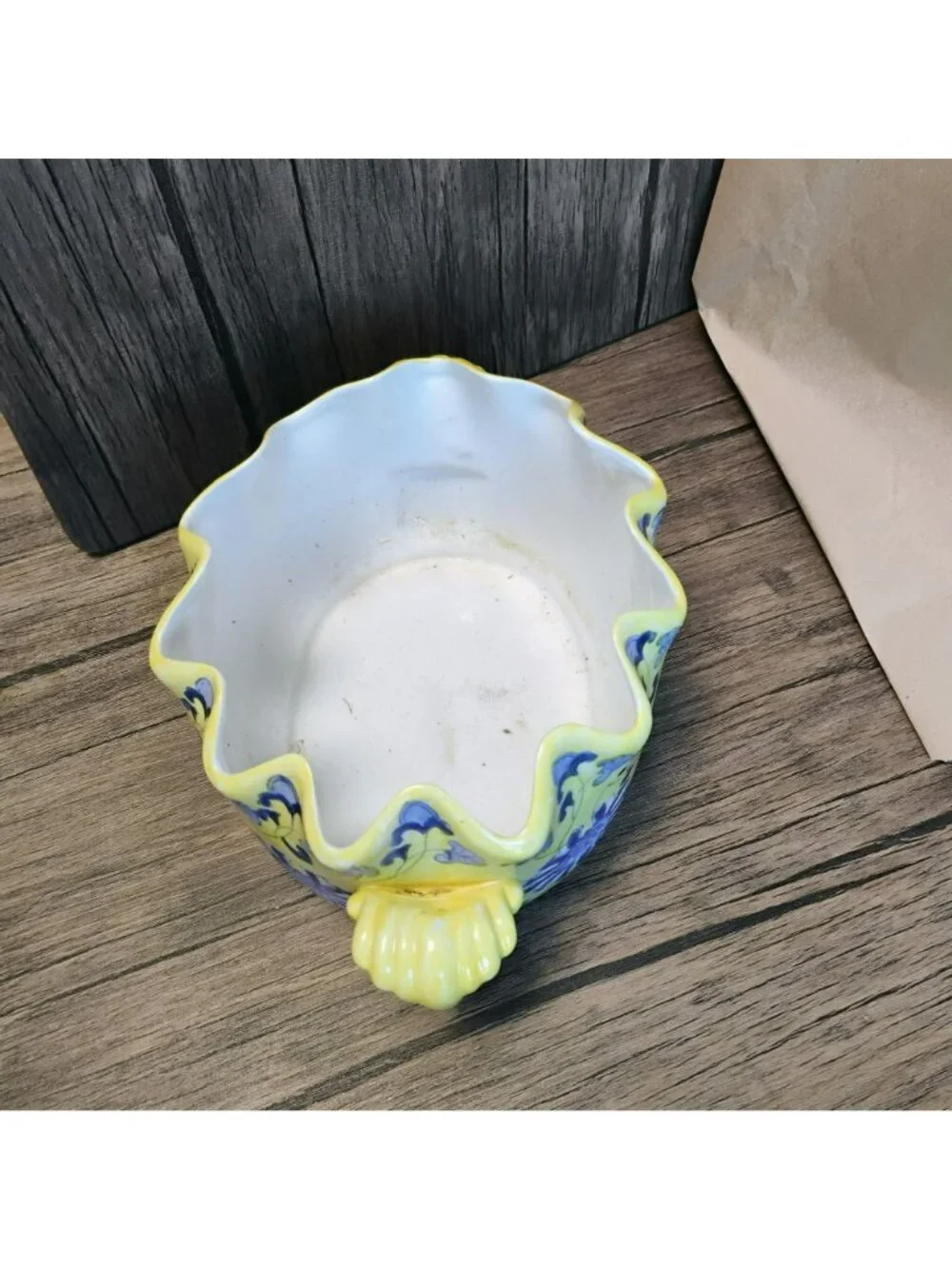 Vintage Andrea by Sadek Chinoiserie Footbath Bowl, Yellow Blue Porcelain Planter